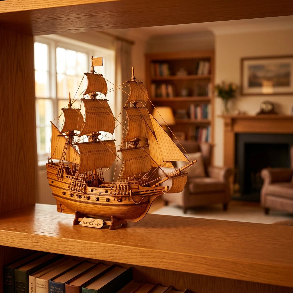 Gedeeltelijk gemonteerde houten 3D-puzzel op een tafel tijdens een rustig moment thuis
